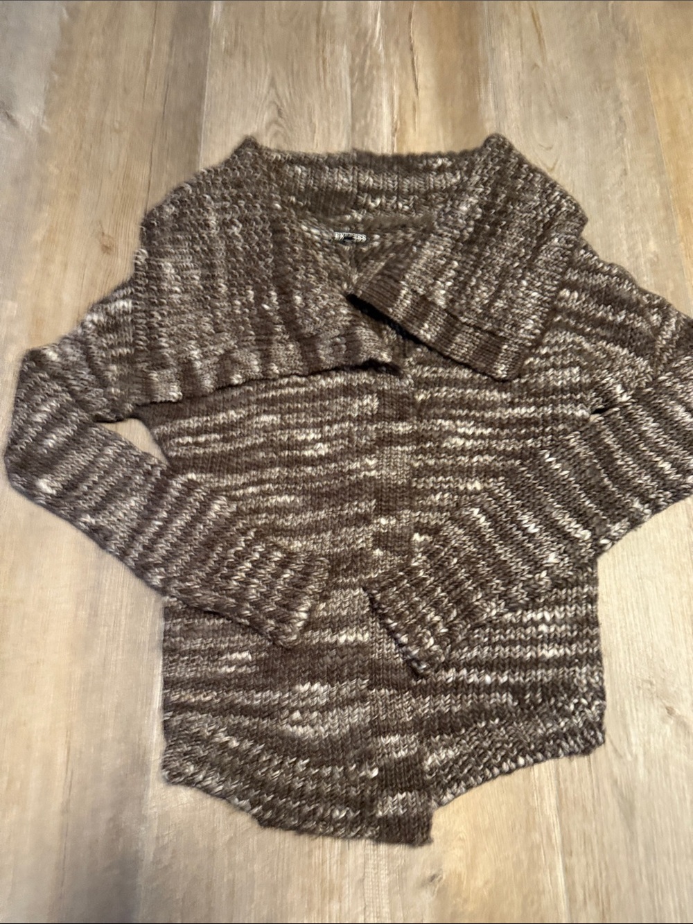 Express Brown Marled Fold-Over Collar Cardigan